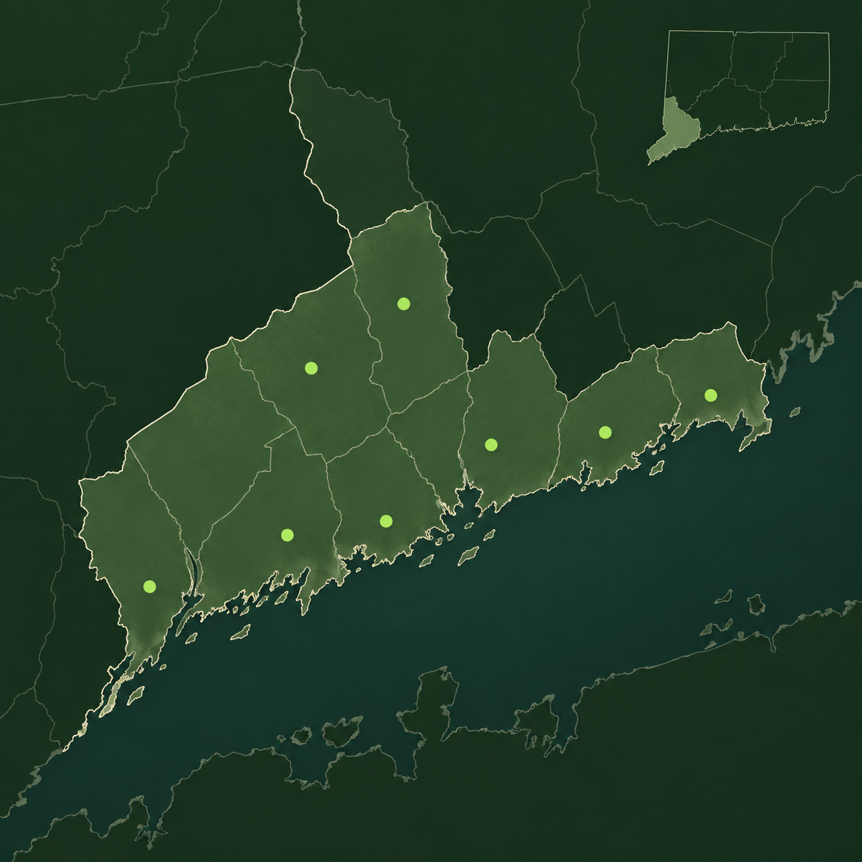 Stylized map highlighting the Richard Jones Landscaping service area in southwestern Fairfield County