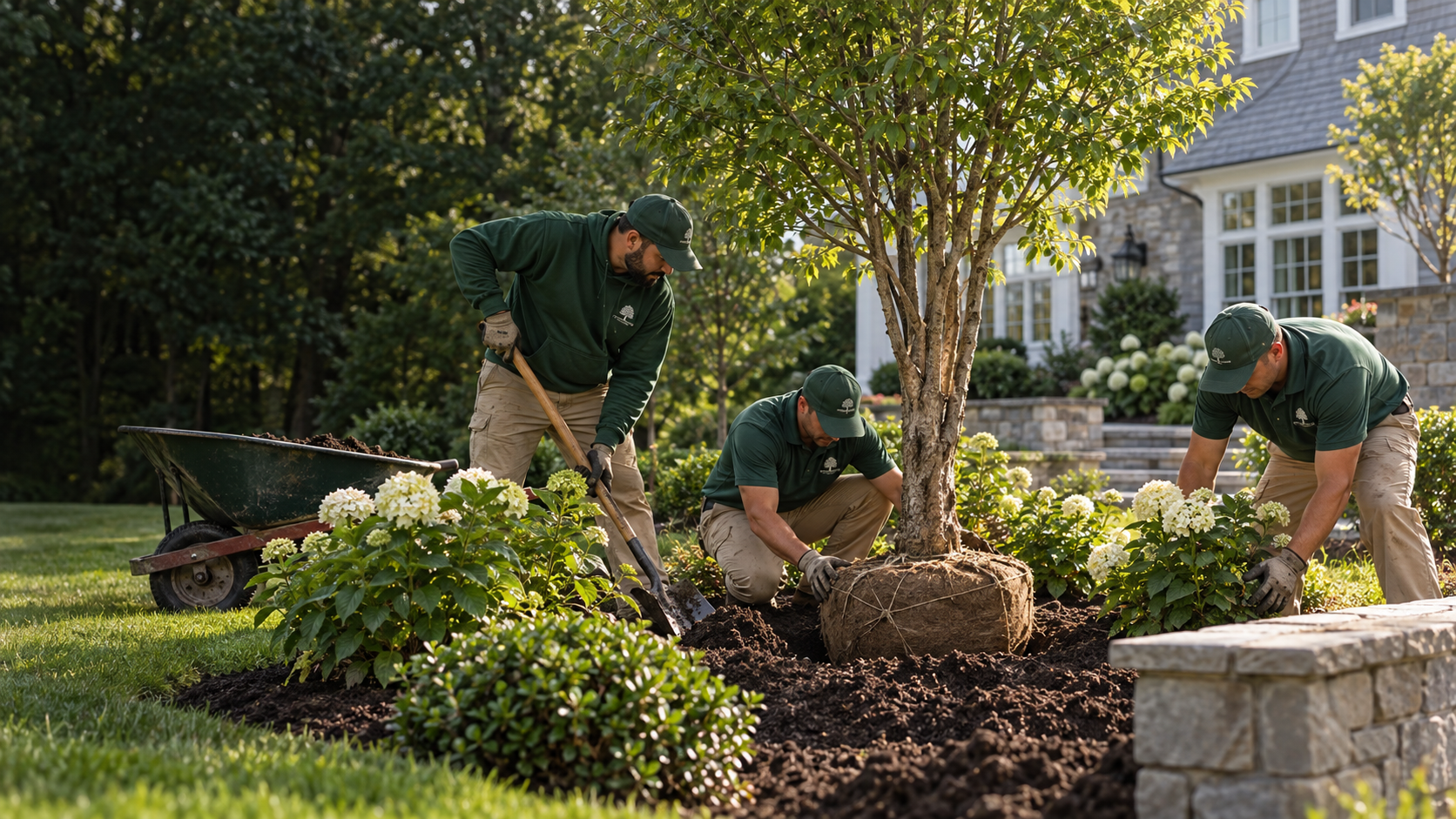 Homeowners enjoying a professionally planted Fairfield County landscape